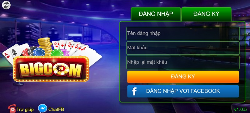 Thiết lập tài khoản mới trên giao diện chờ của cổng game BIGCOM VIP