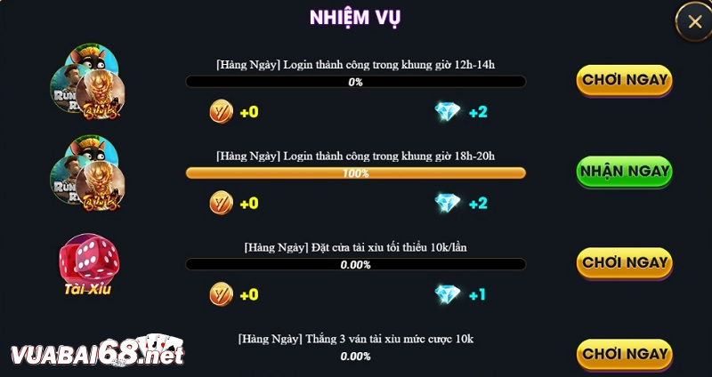 Nhiệm vụ được làm mới mỗi ngày với giá trị thưởng khủng