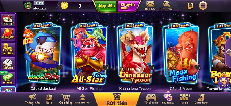 Sảnh máy bắn cá chứa những tựa game bắn cá kết hợp với nổ hũ